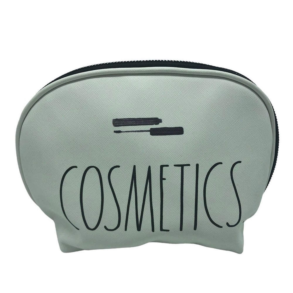 Rae Dunn Cosmetics Bag Sage Green Faux Leather Makeup Pouch Zippered Travel Case